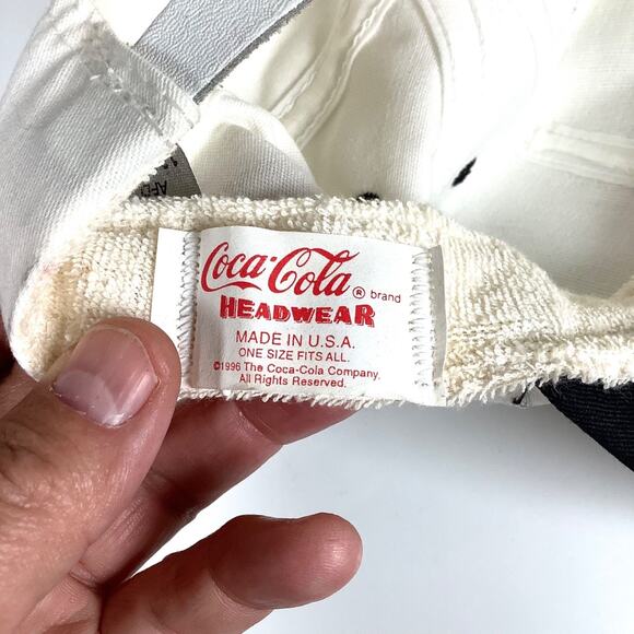 Vintage Coca-Cola Hat Cap White Black Bill Embroidered Bottle 90s 1996 Made USA - Picture 10 of 12